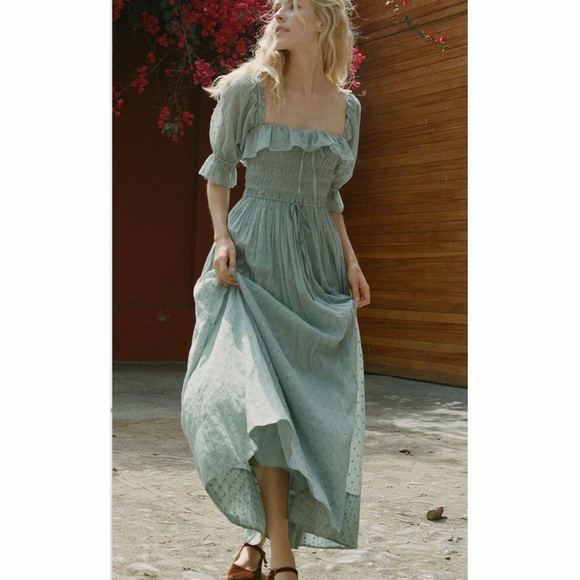 SOLD NWT Lovely Swiss Dot Cottagecore Aqua Prairie Dress* - Picture 8 of 10